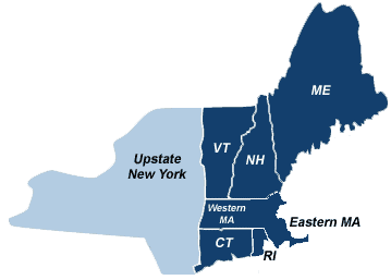 Map of areas covered, New England and Upstate New York